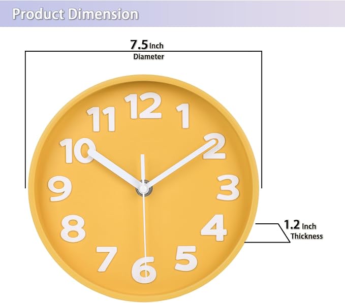 JENLYSTIME 8 Inch Vibrant Yellow Modern Wall Clock – Silent Non-Ticking, Bold 3D Numbers, Precise Quartz Movement | Decorative Desk & Wall Clock with Stand for Home, Kitchen, Bedroom, or Office