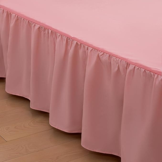 Bed Skirt Twin Size Ruffled Bed Skirts with Split Corners | 18 Inch Drop Dust Ruffle Bed Skirt with Platform, Twin Size, Peach