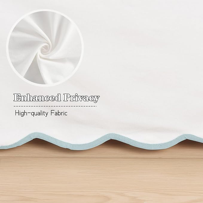 HIG Chic 12'' Queen BedSkirts Scallop Edge Pleated Dust Ruffle | Easy Fit, Anti-Slip, Thick Fabric for Enhanced Privacy, Pre-Washed for Long-Lasting Use, Off White/Aqua