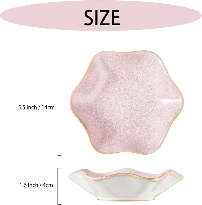 Binoster Ceramic Jewelry Dish,Ring Dish,Trinket Tray,Jewelry Tray,Key Bowl Pink Room Decor Bathroom Home Decor Gifts for Women Mom Sister Coworker Friend Bride(5.5 In Pink)