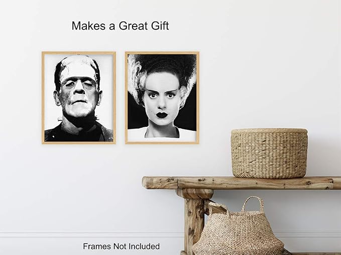 Frankenstein, Bride Poster Set - Gift for Vintage Hollywood Horror Monster Movie, Goth, Gothic Fan, Men, Teens, Kids Bedroom - 8x10 Funny Photo Photograph Wall Art Decor, Room Decorations Pictures