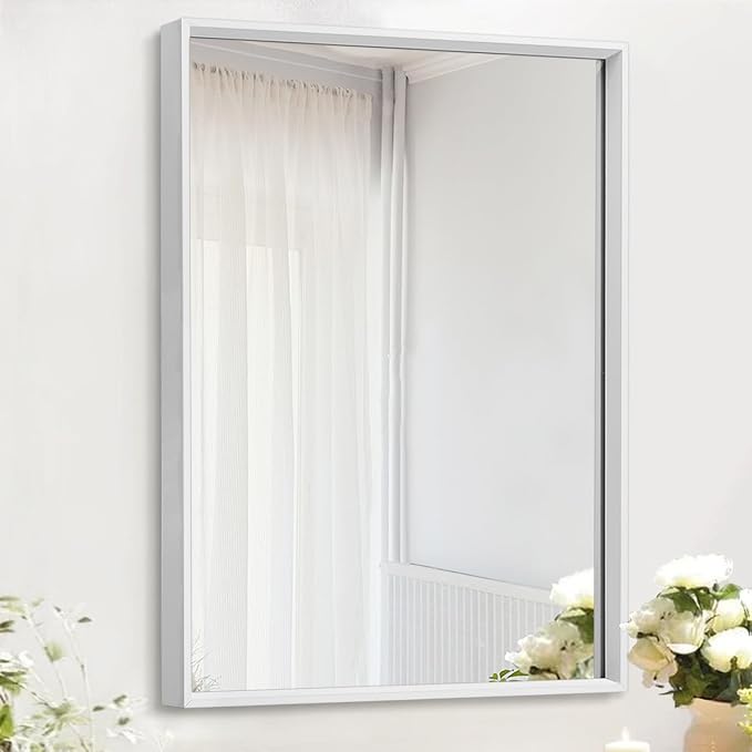 AAZZKANG Mirrors for Wall Rectangular Metal Frame Mirror for Farmhouse Bathroom Bedroom Living Room Home Entryway Hanging Vertically or Horizontally White Small