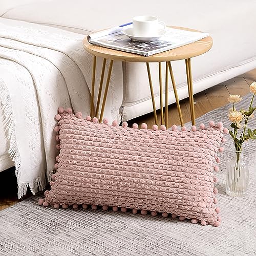 Fancy Homi 2 Packs Dusty Pink Decorative Throw Pillow Covers 12x20 Inch for Couch Bed Sofa, Modern Farmhouse Boho Home Decor, Soft Cute Plush Corduroy Cushion Case 30x50 CM