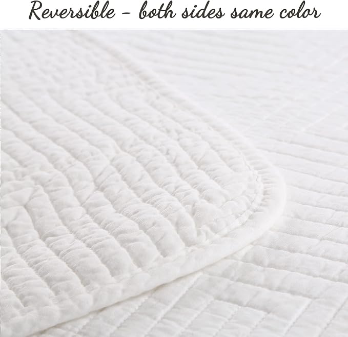 Cozy Line Home Fashions 100% Cotton Square Check Stitch Solid White Quilt Bedding Set, Bedspread Coverlet Lightweight for All Seasons (Maze - White, Queen - 3 piece)