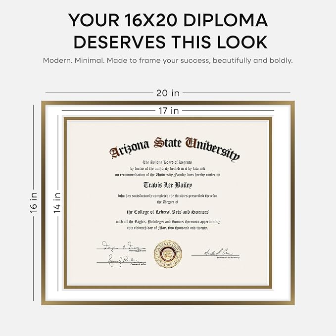 Homeforia 16x20 Bronze Diploma Frame, High-End Metal, 14x17 Mat, Glass
