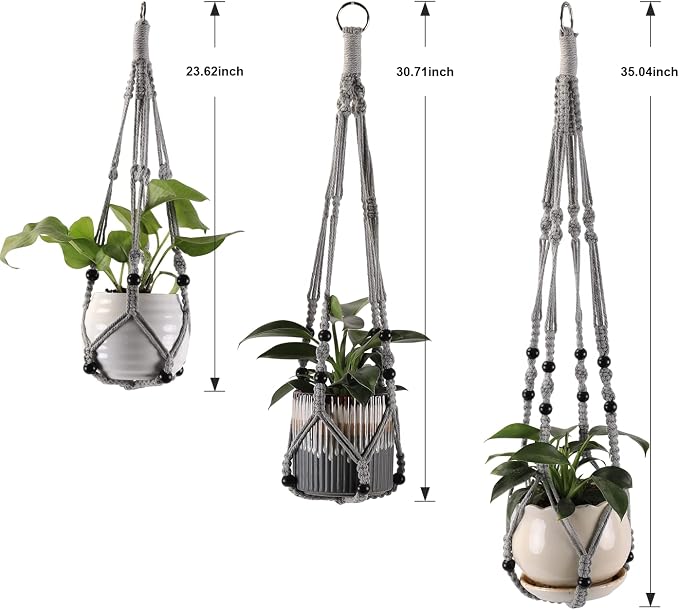 Macrame Plant Hangers with Beads for Indoor and Outdoor, 3 Pack