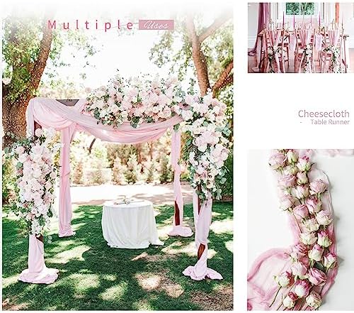 6 Pack Pink Cheesecloth Table Runner, Extra Wide 35x120 Inch