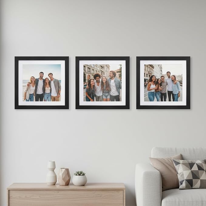 12x12 Picture Frame Black,10x10 Mat,Tempering Glass,Engineered Wood