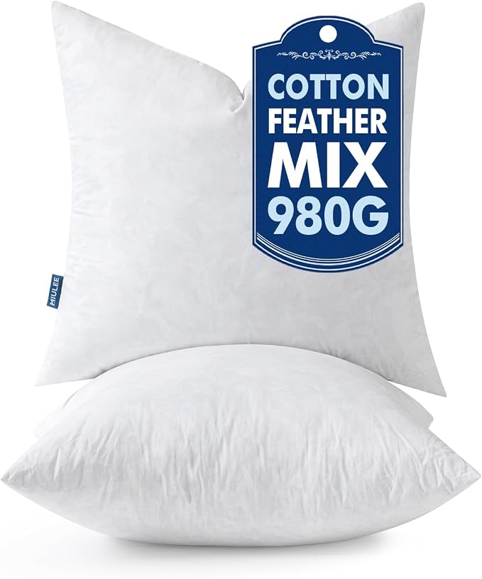 MIULEE 22x22 Pillow Inserts 2 Pack,Feather Mix Polycotton Pillows | Cotton Fabric, Decorative Throw Pillows for Couch Bed Sofa