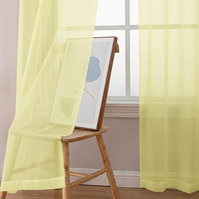 Simplebrand Light Yellow Sheer Curtains 72 Inches Long 2 Panels for Living Room, Rod Pockets Airy Window Treatments Voile Sheer Black Curtains Panels Lightweight for Front Back Patio Glass Door, 42" W