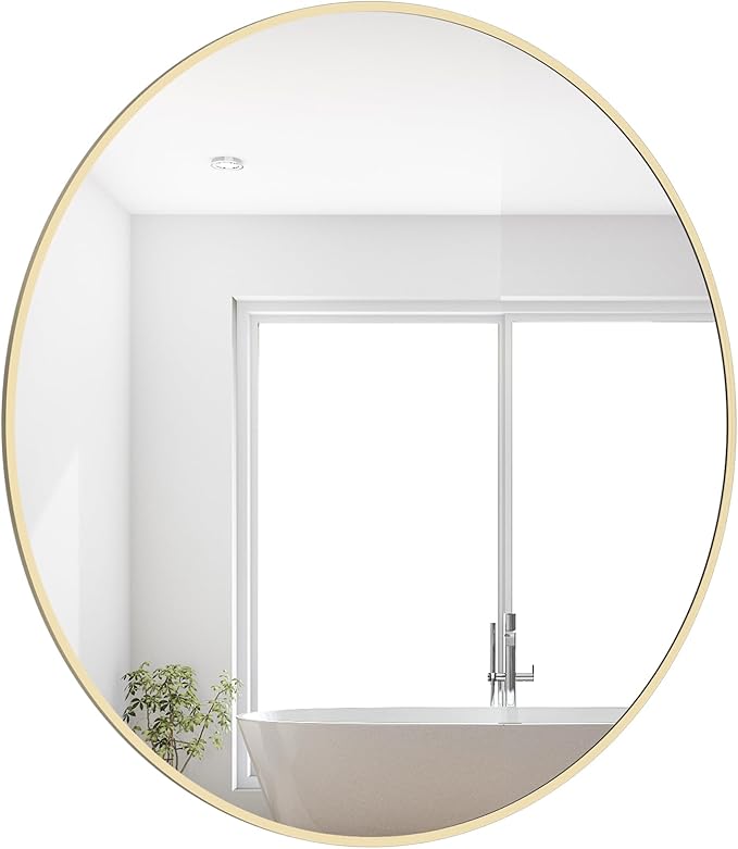 28 inch Round Mirror Gold Large Circle Wall Mirror for Bathroom with Metal Framed, Round Wall Mirror for Wall Decor, Vanity, Entryway Living Room