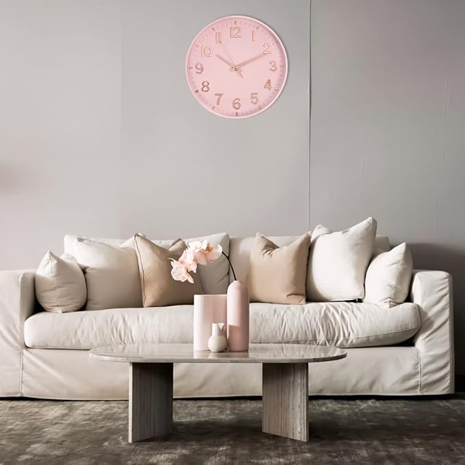 HZDHCLH 12 Inch Silent Wall Clock Battery Operated Non Ticking Pink | 12 inch Silent Non Ticking Modern Wall Clock for Living Room Bedroom Kitchen Office Classroom Decor