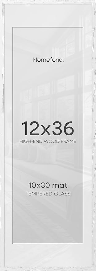 Homeforia 12x36 White Oak Picture Frame, High-End Wood, 10x30 Mat, Glass