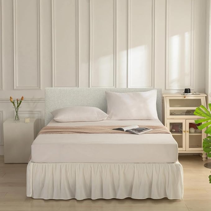 Bed Skirt Queen Size Ruffled Bed Skirt, 16'' Queen Dust Ruffle Bed Skirts | With Split Corners, Dust Ruffle with Platform, Microfiber, Breathable, Soft, Easy Fit, Ivory