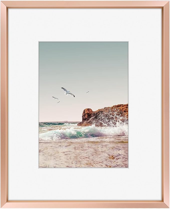 Frametory 8x10 Rose Gold Aluminum Metal Picture Frame Mat for 5x7 Glass