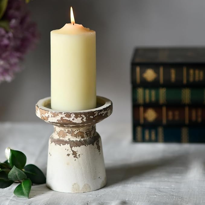 SOFE Rustic Wood Candle Holders Pillar, Handmade Distressed