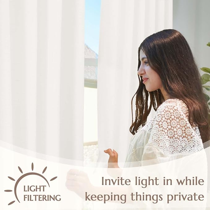 jinchan Lined Linen Curtains Privacy Back Tab 50x96 Inch 2 Panels Set White | Light Filtering Curtains with White Privacy Liner, Cottage Core Farmhouse Curtains for Living Room, Rod Pocket 96 Inch Length