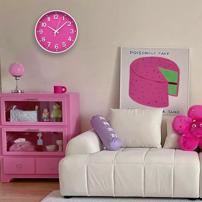 HZDHCLH 12 Inch Silent Wall Clock Battery Operated Non Ticking Rose Red | Rose Red Modern Wall Clock for Living Room Bedroom Kitchen Office Decor