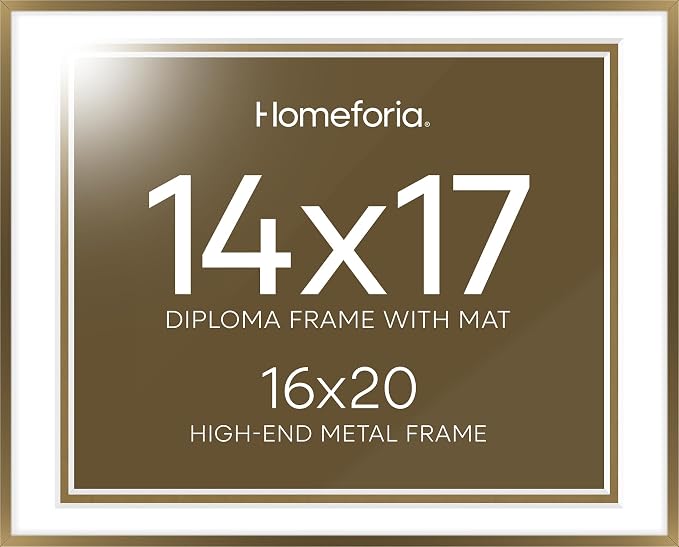Homeforia 16x20 Bronze Diploma Frame, High-End Metal, 14x17 Mat, Glass