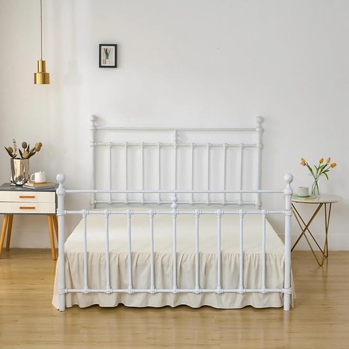 Bed Skirt Twin Size Ruffled Bed Skirts with Split Corners | 18 Inch Drop Dust Ruffle Bed Skirt with Platform, Cream, 18" Twin