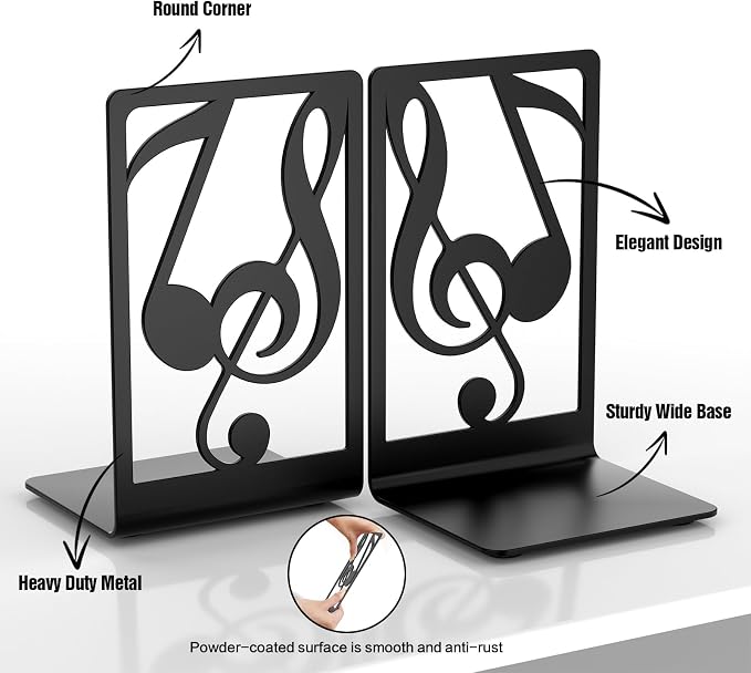 Book Ends,Bookends,Premium Metal Book Ends for Shelves Smooth | Book Ends for Heavy Books,Book Shelf Holder Home Decorative,Book Stoppers,Bookends for Lover Gifts Black 3 Pair