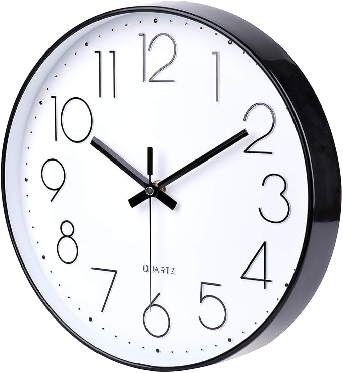 jomparis Black Wall Clock 13 1/2 Inches Silent Non Ticking Battery Operated Quartz Modern Decorative Round Wall Clock