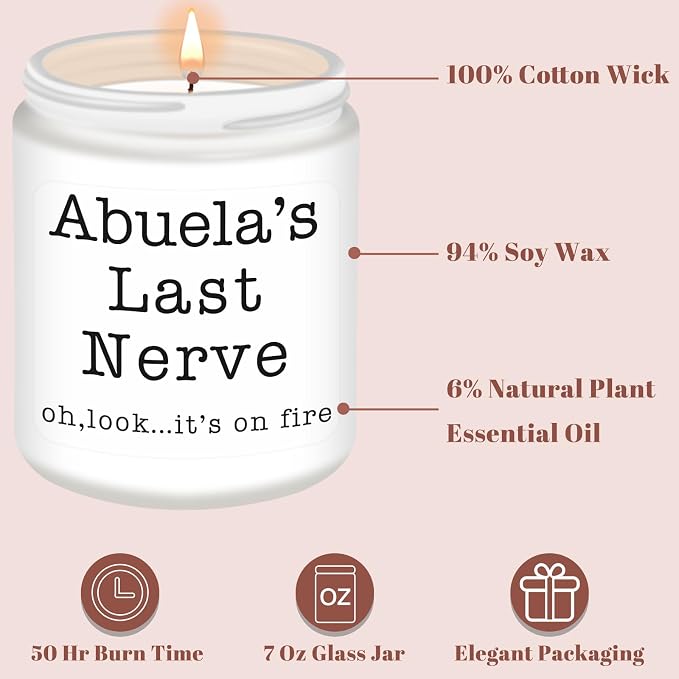 Homsolver Abuela Gifts,Gifts for Grandma from Granddaughter Grandson, Christmas, Birthday, Mother and Grandparents Day, Scented Candles, Abuela’s Last Nerve