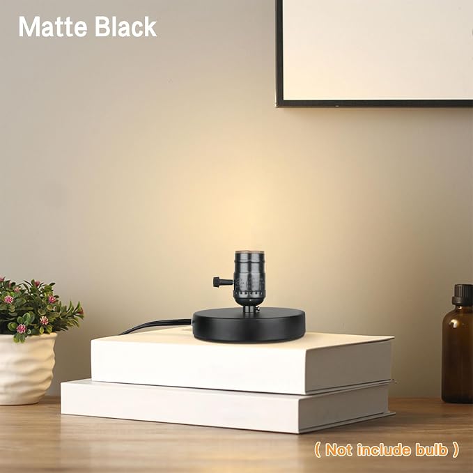Vintage Table Lamp Base Only Without Shade, Mini Basic Edison Exposed Light Bulb Stand, E26 E27 Short Edison Desk Lamps for Small Spaces with 5.75' Cord ON Off Switch & Plug in (Matte Black)