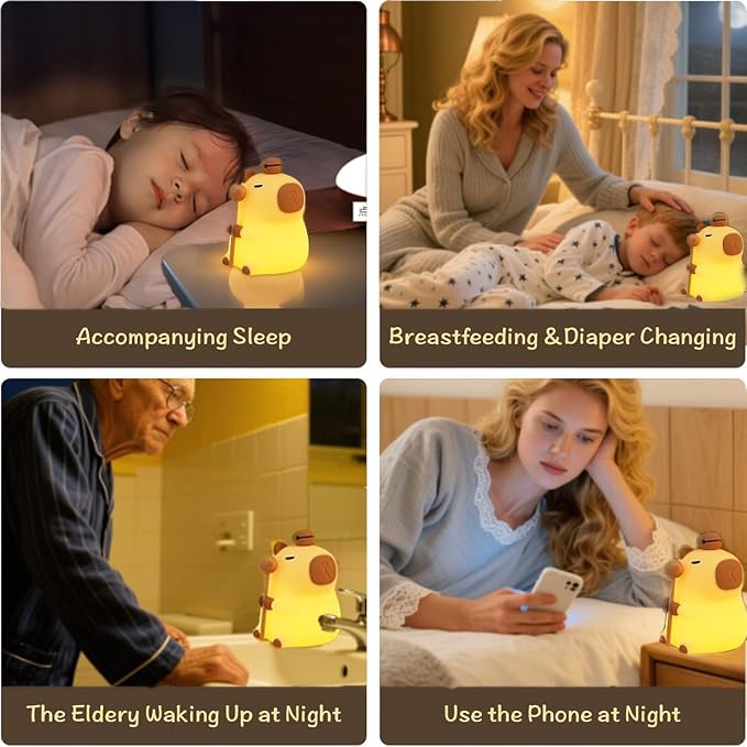 Capibara Night Light for Adults, Silicone Dimmable Animal Nightlight with 7 Colors,Rechargeable Bedside Touch Lamp for Room Decor