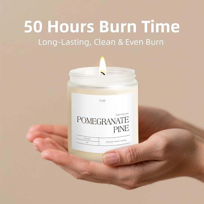 Pomegranate Pine Candles for Home Scented, 9oz Non Toxic Soy Candle | Natural Aromatherapy Candles with Essential Oil, Home Fragrance Stress Relief & Meditation Jar Candles Gifts for Women & Men