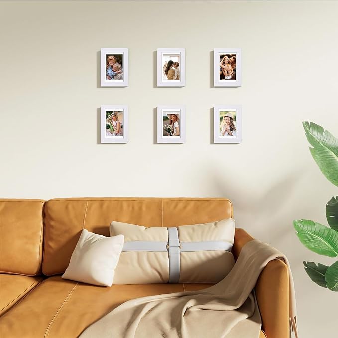 Vittanly 4x6 Picture Frames Set of 9 for Wall or Tabletop Display, White | Display Pictures 3.5x5 with Mat or 4x6 without Mat, Small Photo Frames, Engineered Wood with Shatter Resistant Plexiglass