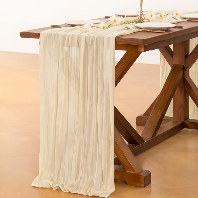 Cheesecloth Table Runner Fall Boho Wedding Birthday Party Home Decor | Beige Rustic Gauze 10FT 120in Cheese Cloth Sheer Farmhouse Dining Runner for Baby Shower Bridal Holiday Decorations