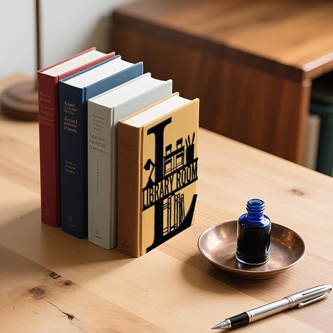 WADORN Library Room Metal Decorative Bookend for Shelves, Heavy Duty Book Ends for Heavy Books, Non-Skid Books Holder Stand for Desk, Book Support Stopper for Bookshelf Office Home, 5.3x4.3x7.9 Inch