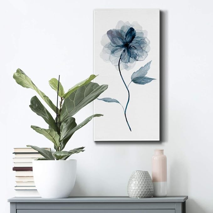 Renditions Gallery Canvas Floral Wall Art Nature Paintings & Prints Delicate Indigo Flower Modern Glam Romantic Canvas Artwork Decorations for Bedroom Office Kitchen - 8"x16" LT43