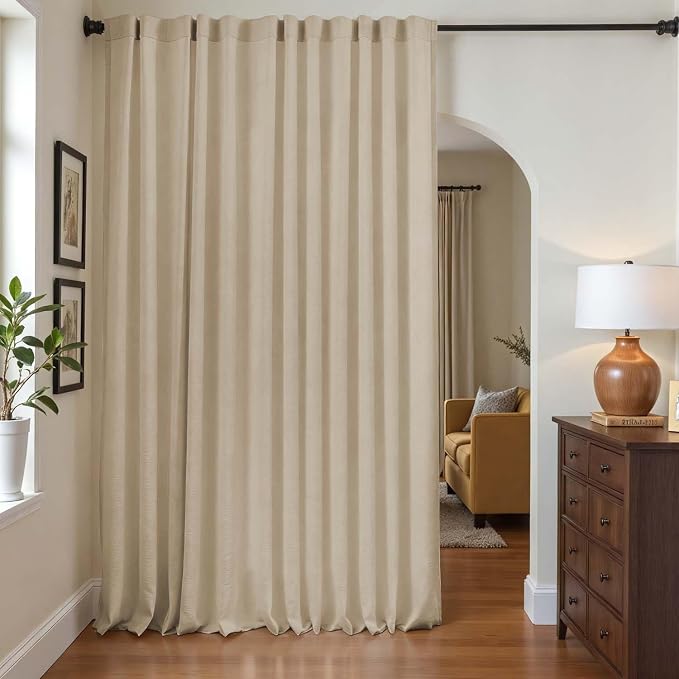 Taupe Lined Linen Curtains 96 Inch Extra Wide 100x96 Single Panel