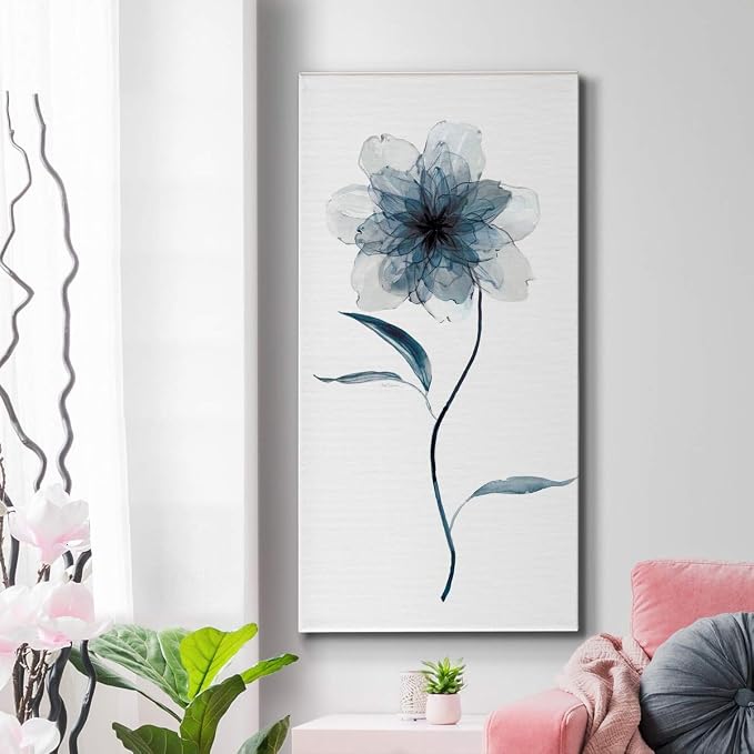 Renditions Gallery Canvas Floral Wall Art Paintings & Prints Delicate Indigo Flower Modern Nature Wall Hanging Canvas Artwork Decorations for Bedroom Office Kitchen - 12"x24" LT43