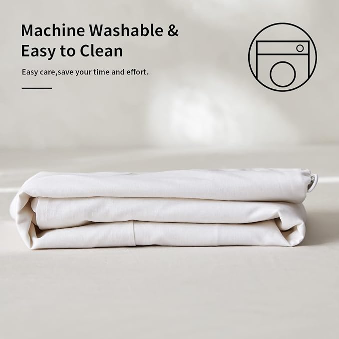 BISELINA French Linen Bed Skirt Split Corner with Button 14-Inch Tailored Drop Natural Flax Cotton Blend Basic Dust Ruffle Soft Cozy (14" King,Button White)