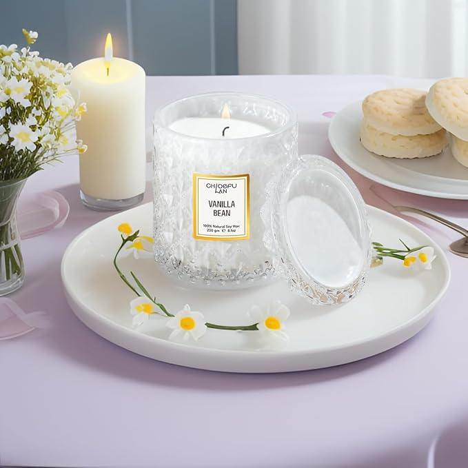 Chloefu LAN Vanilla Bean Highly Fragranced Candle Gifts for Women, Mothers Day Candle Gift, Natural Wax Candle for Home Scented, Up to 55 Hour Burn time - 8.1 Ounce Premium Soy Wax
