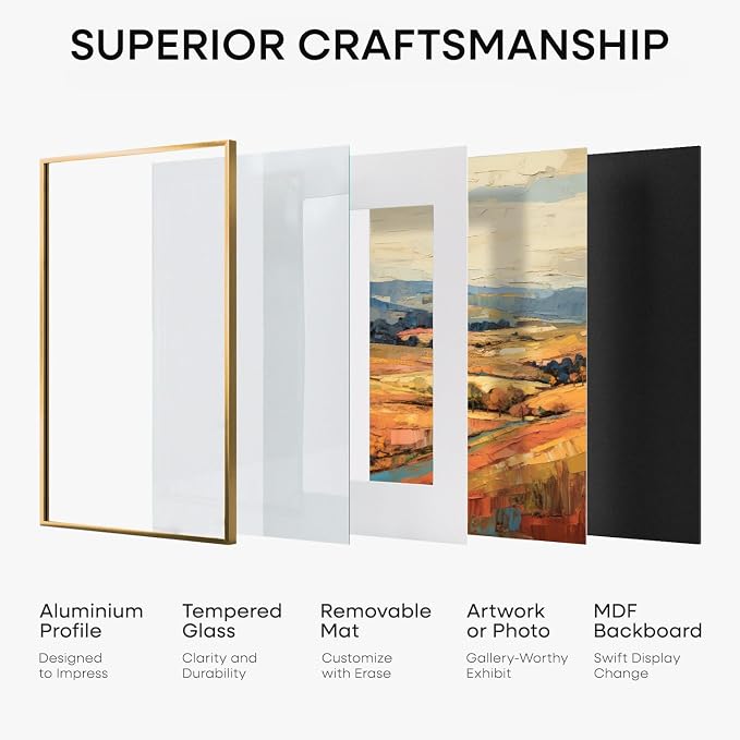 Homeforia 6x6 Bronze Picture Frame, High-End Metal, 4x4 Mat, Glass