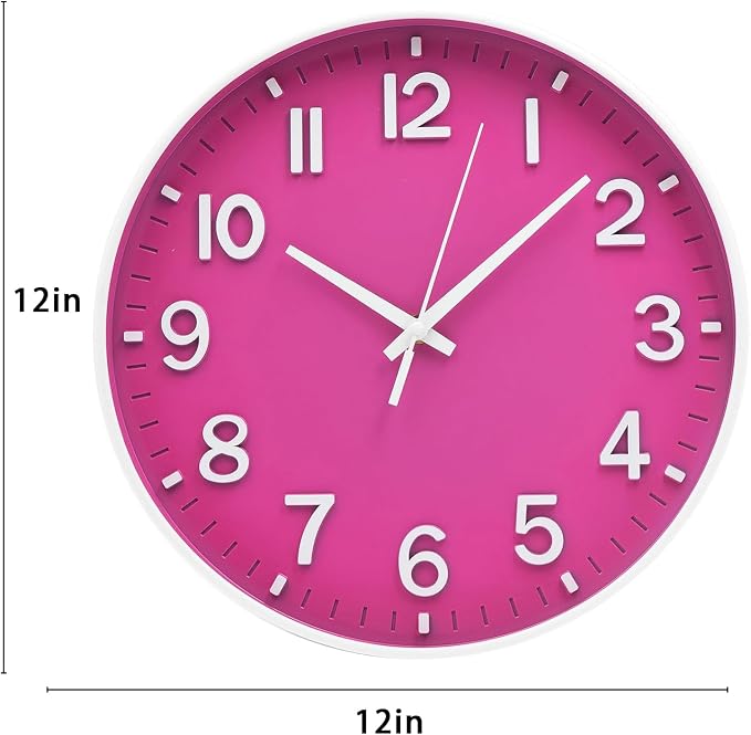 HZDHCLH 12 Inch Silent Wall Clock Battery Operated Non Ticking Rose Red | Rose Red Modern Wall Clock for Living Room Bedroom Kitchen Office Decor