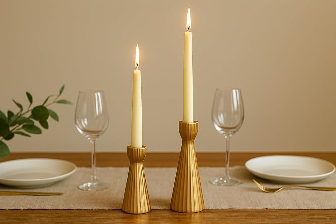 Taper Candle Holders Set of 2, Ceramic Candlestick Holder Home Decor Golden