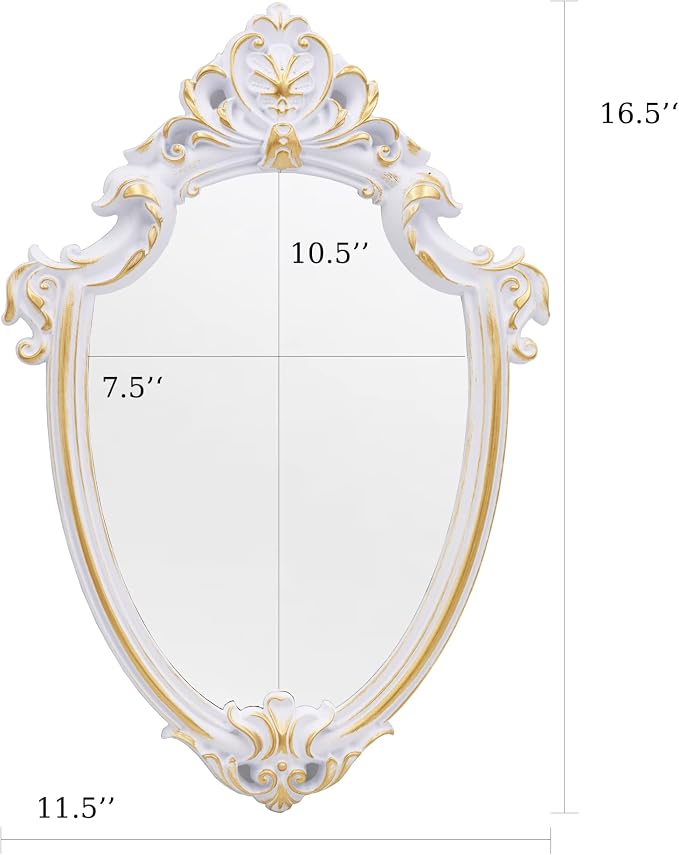 Eaoundm 16.5 x 11 inch Vintage Mirror Antique Mirror Shield Shape (White) | decorative wall mirror
