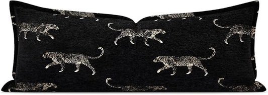 Decorative Lumbar Pillow Cover 14x36, Double Sided Cheetah Pattern Jacquard Embroidered Long Pillow Cover, Anthropology Pillowcase for Bed Couch Sofa Bedroom Living Room