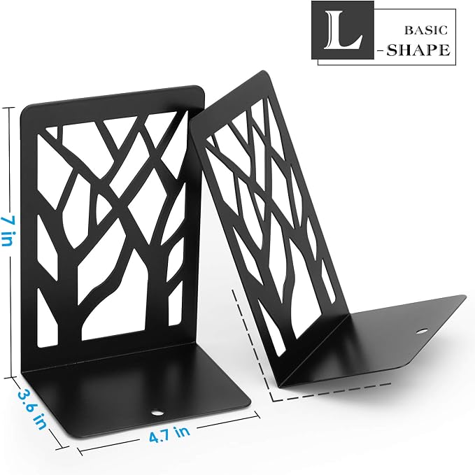 MaxGear Book Ends Tree Design Bookends for Shelves 7 x 4.7 x 3.5” 1 Pair | Metal Constructio,Heavy Duty,Non-Skid Pads,Scratch Resistant,Stable Support,Space Saving,2 Pieces,Bookcase Desktop Use