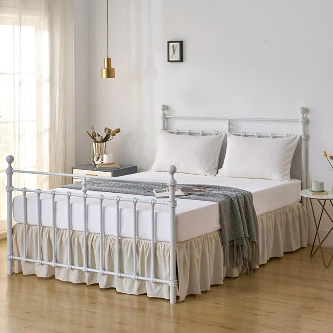 Bed Skirt Full Size Ruffled Bed Skirts with Split Corners | 14 Inch Drop Dust Ruffle Bed Skirt with Platform, Cream, 14" Full