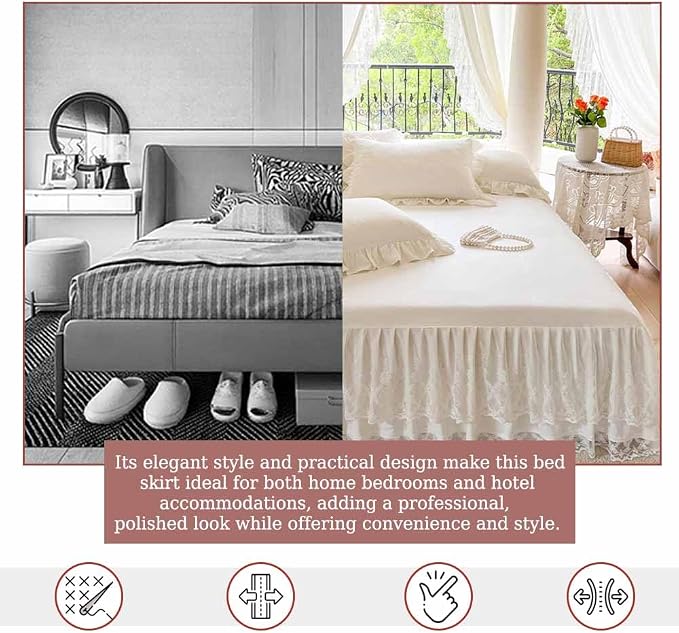 Lace Bed Skirt & Bedsheet Queen Size - 17 in. Drop, Easy Fit Ruffled Bedskirt Wrap Around Bedcover, Anti Wrinkle & Fade