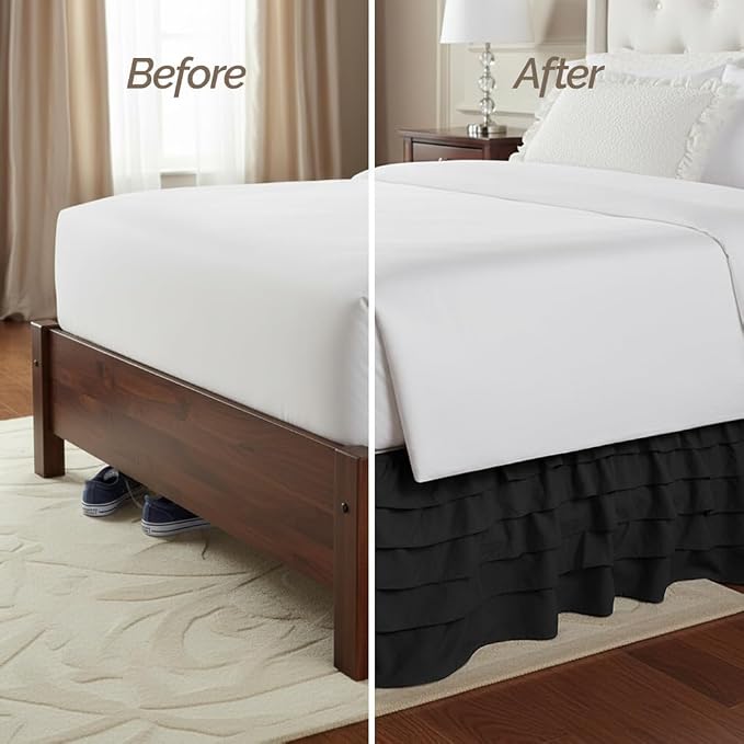 Elegant Comfort Luxurious Premium Quality 1500 Premier Wrinkle and Fade Resistant Hotel Quality Microfiber Multi-Ruffle Bed Skirt - 15inch Drop, Twin, Black