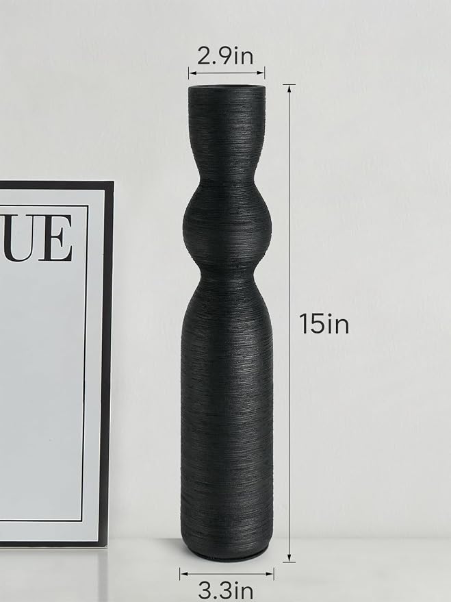 Flower Vase 14.8 ""Tall Black Ceramic Vase, Pampas Grass Vase for Home Decor, Vases for Flowers for Farmhouse, Modern Minimalist Style Vases for Office Decoration, Centerpieces