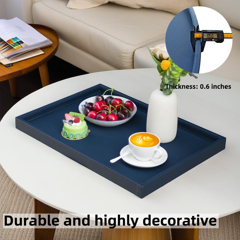 30 * 30 Inch Rectangular Ottoman Tray | Textured PU Leather, Waterproof & Heat-Resistant Storage for Coffee/Dining Tables, Sofa, Bed, Entertainment & Party (Navy Blue, 30 * 30in)