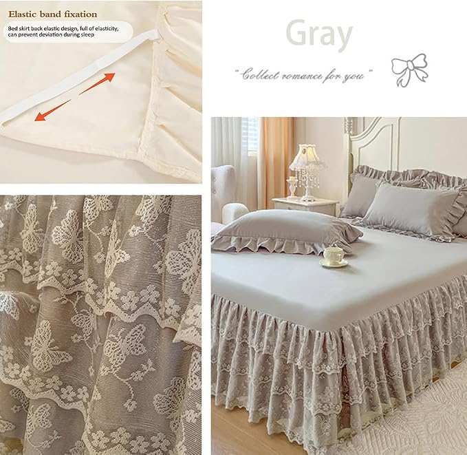 Lace Bed Sheet for Queen/King Bed - 17in. Drop, Easy Fit Ruffle Bedskirt Wrap Around Bed Skirt, Anti Wrinkle & Fade Resistant